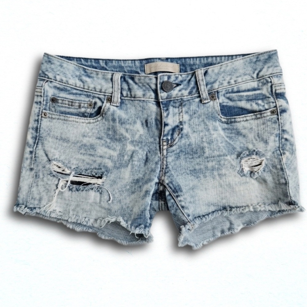 American Eagle Distressed Denim Shorts Light Acid Wash Stretch Size 4 Raw Hem